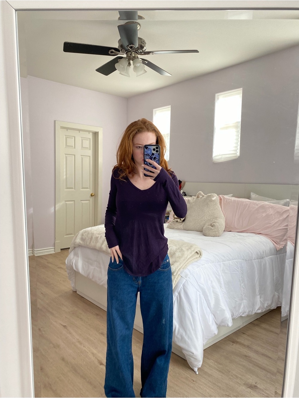 Women’s Long-Sleeve V-Neck Top in Deep Purple